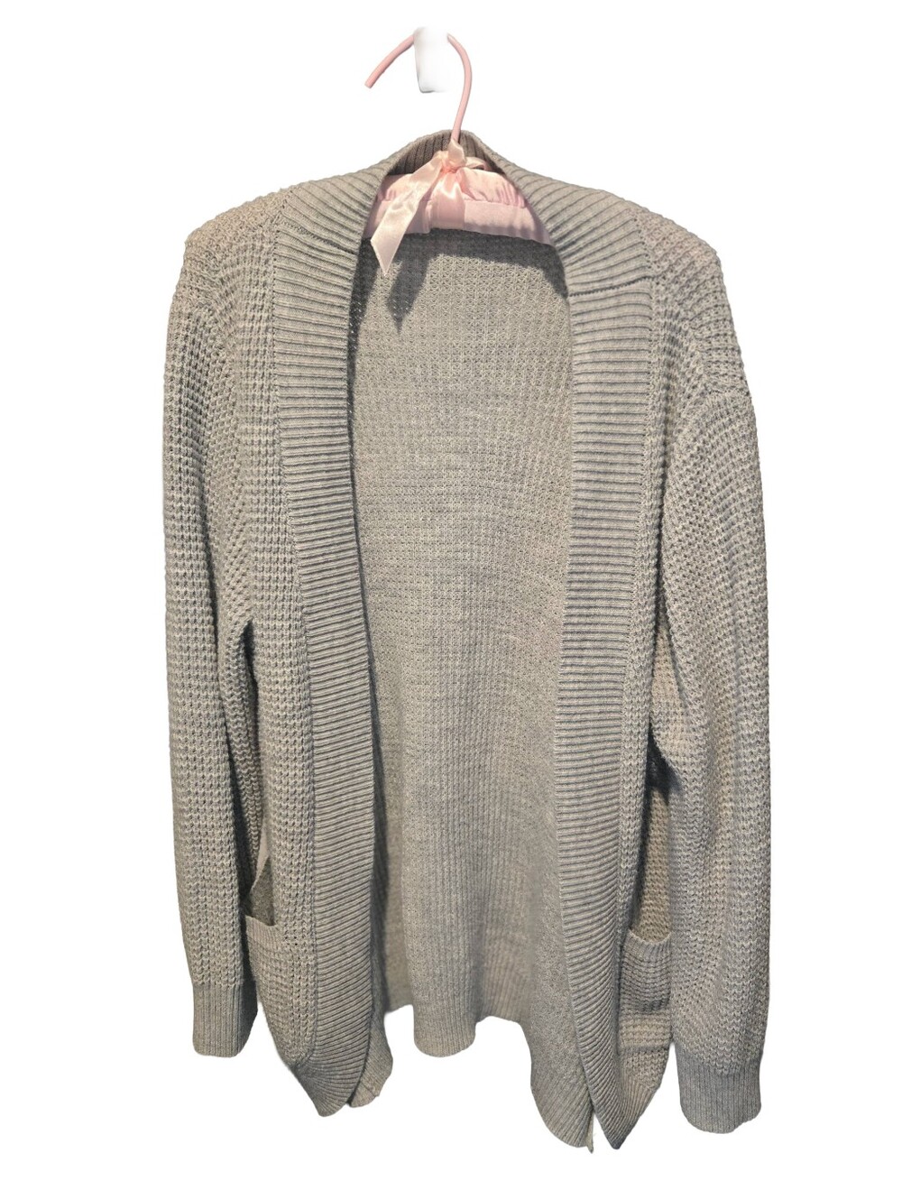 SHEIN Light Gray Open-Front Shawl Collar Cardigan, Size 1XL